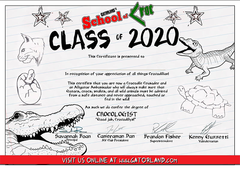 School of Croc 2020 Graduation Certificate